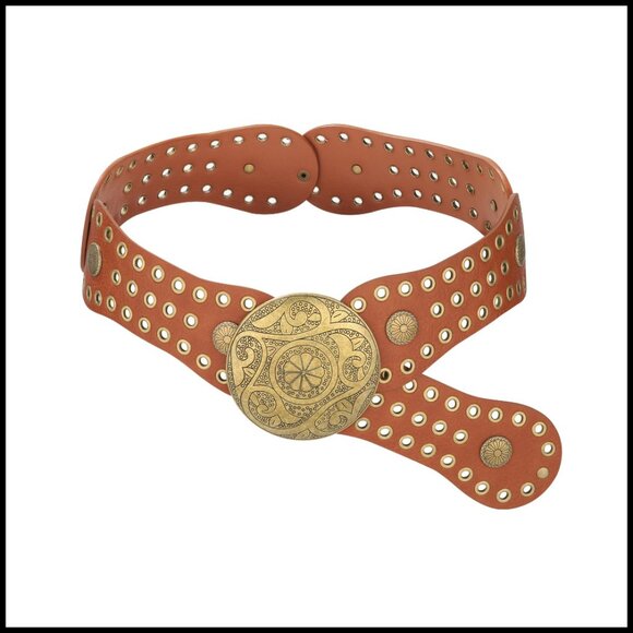 Wide Western Belt with Vintage Concho Buckle Boho Cowgirl Festival Wear main image 4